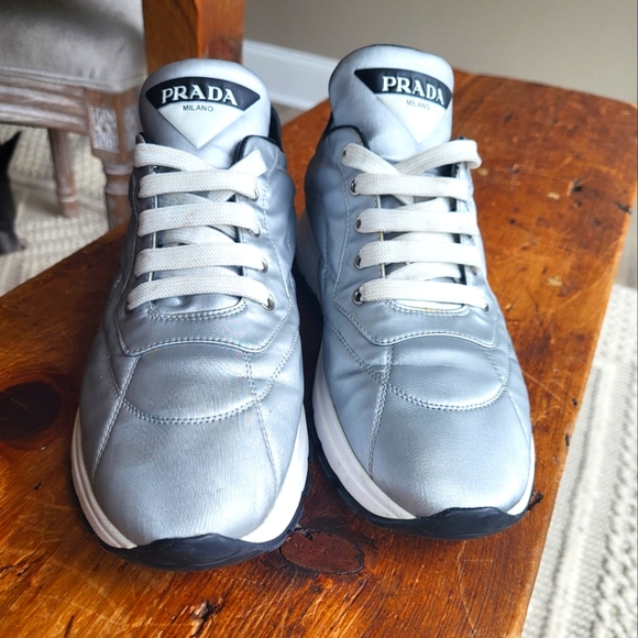 Authentic PRADA Silver/Gray Women's Sneakers 8.5 - Picture 1 of 6